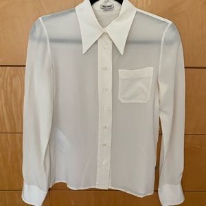 Miu Miu Silk Button Down Shirt with Pointed Collar
